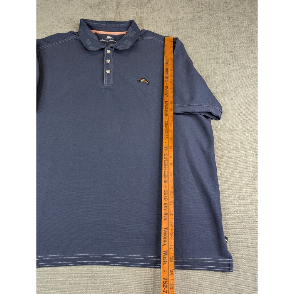 Tommy Bahama Polo Shirt Mens XXL Blue Supima Cotton Blend Tropical Leaf Collar - Picture 5 of 7